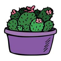 cacto simples desenhado à mão bonito. planta de casa em um clipart de pote. ilustração de cactos isolada no fundo branco. doodle em casa aconchegante. vetor