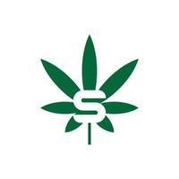 design de logotipo de folha de cannabis letra s vetor