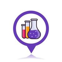 ícone de química na marca, tubos de vidro de laboratório vetor