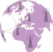 sinal de torres no globo. dia mundial das telecomunicações colorido ilustração vetorial gráfico plano isolado no fundo branco.
