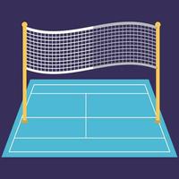 quadra de badminton em azul. campeonato de badminton. ilustração em vetor gráfico plana colorida.