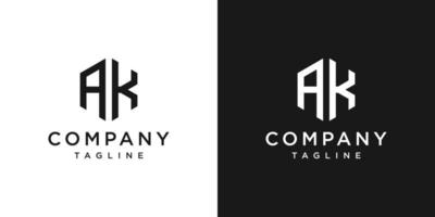 modelo de ícone de design de logotipo de monograma de carta criativa ak fundo branco e preto vetor