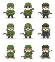 ilustrações vetoriais de gato fofo como soldado