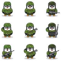 ilustrações vetoriais de pinguim fofo como soldado. vetor