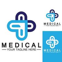 Modelo de vetor de logotipo médico cruz e farmácia de saúde