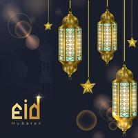 design de modelo de design de postagem de mídia social eid mubarak com lua, estrela, ornamentos, vetor
