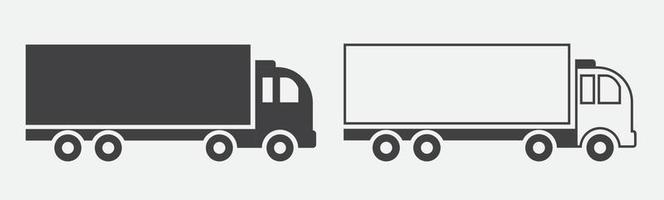 ilustração de ícones de vetor preto de caminhão e arte de linha em fundo branco