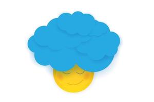 personagem de sol sorridente com cabelo encaracolado feito de nuvens azuis. vetor
