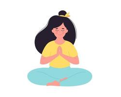 mulher meditando em pose de lótus. estilo de vida saudável, ioga, exercícios respiratórios vetor
