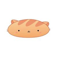 ilustração desenhada à mão de uma baguete engraçada kawaii com orelhas de gato. desenho de linha. conceito de design para café de gato, impressão de crianças. vetor