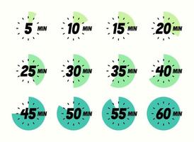 conjunto de ícones do temporizador, design vetorial moderno. relógio, cronômetro, cronômetro mostrando minutos diferentes. rótulo de tempo de cozimento. vetor