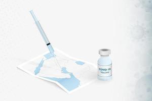 vacinação do Bahrein, injeção com vacina covid-19 no mapa do Bahrein. vetor