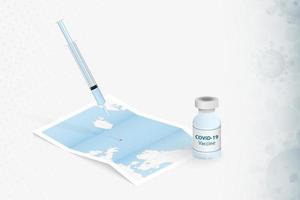vacinação das ilhas faroe, injeção com vacina covid-19 no mapa das ilhas faroe.