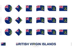 Conjunto de bandeiras das Ilhas Virgens Britânicas, bandeiras simples das Ilhas Virgens Britânicas com três efeitos diferentes.