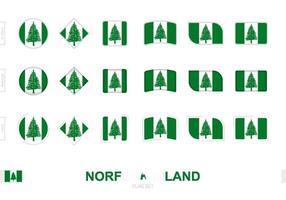 conjunto de bandeiras da ilha norfolk, bandeiras simples da ilha norfolk com três efeitos diferentes. vetor