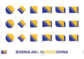 Conjunto de bandeiras da Bósnia e Herzegovina, bandeiras simples da Bósnia e Herzegovina com três efeitos diferentes. vetor