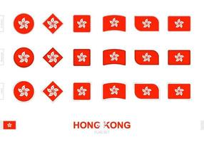 conjunto de bandeira de hong kong, bandeiras simples de hong kong com três efeitos diferentes. vetor