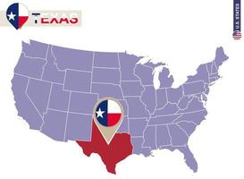 estado do texas no mapa dos eua. bandeira e mapa do texas. vetor