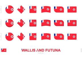 Conjunto de bandeiras de wallis e futuna, bandeiras simples de wallis e futuna com três efeitos diferentes. vetor