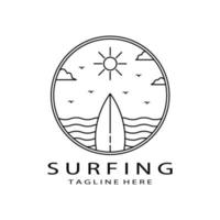 design de ilustração vetorial de logotipo de surf, arte de linha, simples, minimalista vetor