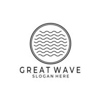 design de ilustração vetorial de logotipo de grande onda, arte de linha, linear vetor