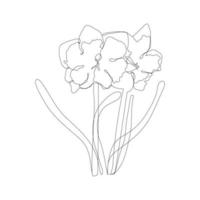 contínuo um único desenho de linha abstrato simples de ícone de flor de narciso em silhueta em um fundo branco. linear estilizado. ilustração vetorial. vetor