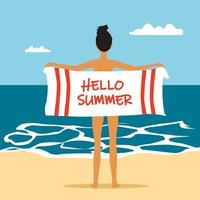 banner de verão com letras olá verão. feliz conceito colorido para a temporada de verão. ilustração vetorial vetor