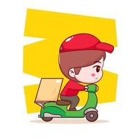 bonito desenho de entregador andando de moto. mão desenhada fundo isolado de personagem chibi. vetor