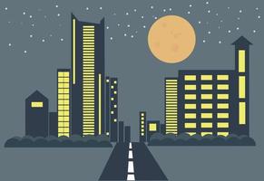 paisagem urbana à noite cheia de ilustração vetorial de fundo estrela e lua vetor