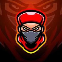 design de logotipo de esport de mascote de cabeça ninja vetor