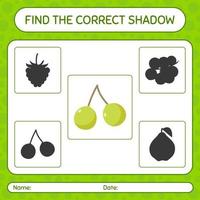 encontre o jogo de sombras correto com quenepa. planilha para crianças pré-escolares, folha de atividades para crianças vetor