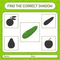 encontre o jogo de sombras correto com abobrinha. planilha para crianças pré-escolares, folha de atividades para crianças vetor