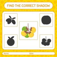 encontre o jogo de sombras correto com nance. planilha para crianças pré-escolares, folha de atividades para crianças vetor