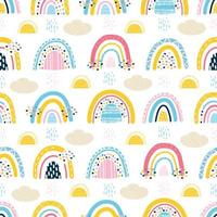 bonito padrão perfeito com arco-íris de bebê, nuvens, sol, chuva. desenho estilizado da criança. design para scrapbooking, tecidos para roupas de bebê e roupas de cama. ilustração vetorial desenhada a mão