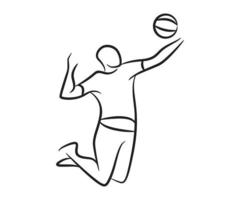 ilustração de linha de esboço de jogador de vôlei vetor