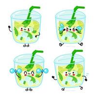 conjunto de pacotes de personagens mojito felizes fofos engraçados. vector mão desenhada doodle estilo cartoon personagem ilustração ícone design. coleção de personagens de mascote mojito fofo