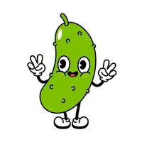 bonito engraçado sorridente pepino acenando personagem de mão. vector mão desenhada tradicional cartoon vintage, retro, ícone de ilustração de personagem kawaii. isolado no fundo branco. personagem de pepino sorridente