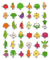 conjunto de pacotes de personagens de vegetais felizes fofos engraçados. vetor mão desenhada ícone de ilustração de personagem kawaii dos desenhos animados. isolado no fundo branco. coleção de personagens de mascote de legumes fofos