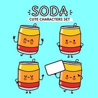 conjunto de pacotes de personagens de refrigerante feliz fofo engraçado. ilustração em vetor kawaii estilo dos desenhos animados de linha. coleção de personagens de mascote de refrigerante fofo