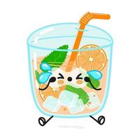 personagem de suco de laranja triste bonito. vetor mão desenhada ícone de ilustração de personagem kawaii dos desenhos animados. isolado no fundo branco. conceito de personagem de suco de laranja triste