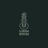 guitarra com modelo de design de ícone de logotipo de som natural da floresta vetor premium