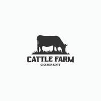 vetor plano de modelo de design de logotipo de fazenda de gado de vaca
