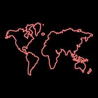 imagem de estilo plano de ilustração vetorial de cor vermelha de mapa do mundo neon vetor