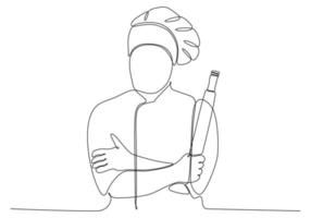 um desenho de linha contínua de um jovem chef masculino. ótimo gosto de comida no conceito de restaurante de hotel desenho de linha única ilustração vetorial de design gráfico vetor