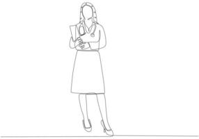 retrato da médica contínua uma linha desenhando uma mão desenhada design minimalista vetor