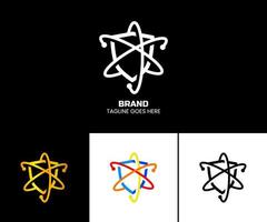 modelos de logotipo, símbolos e ilustrações com formas de escudo e partículas atômicas vetor