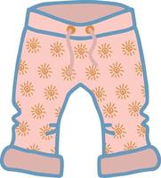 calças de bebê rosa roupas de verão com cordão de cordão na cintura e sóis para bebê recém-nascido menina isolada desenho de mão vetorial com dobras vetor