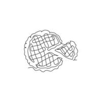 um desenho de linha contínua de deliciosa torta de maçã americana fresca para o emblema do logotipo do menu do restaurante. conceito de modelo de logotipo de loja de café de pastelaria. ilustração em vetor design de desenho de linha única moderna