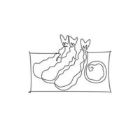um desenho de linha contínua do emblema do logotipo do restaurante tempura de camarão japonês fresco e delicioso. conceito de modelo de logotipo de loja de café de frutos do mar. ilustração em vetor gráfico de desenho de linha única moderna