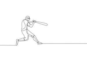 um desenho de linha contínua de prática de jogador de beisebol jovem desportivo para acertar a bola. conceito de esporte competitivo. ilustração em vetor gráfico de desenho de linha única dinâmica para cartaz de promoção